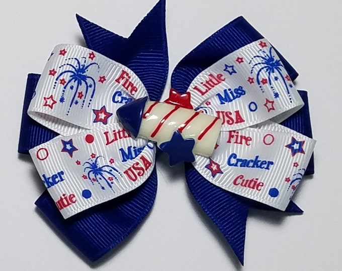 3.5" 4th July Hair Bow *You Choose Solid Bow Color*