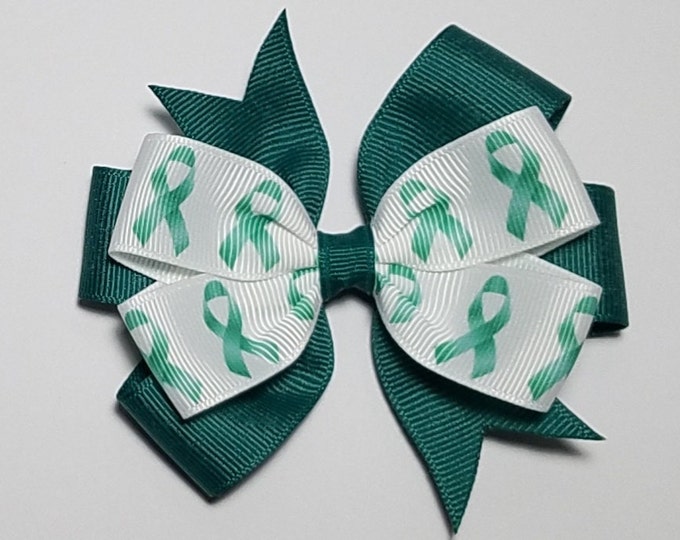 3.5" Jade Awareness Ribbon Hair Bow *You Choose Solid Bow Color*