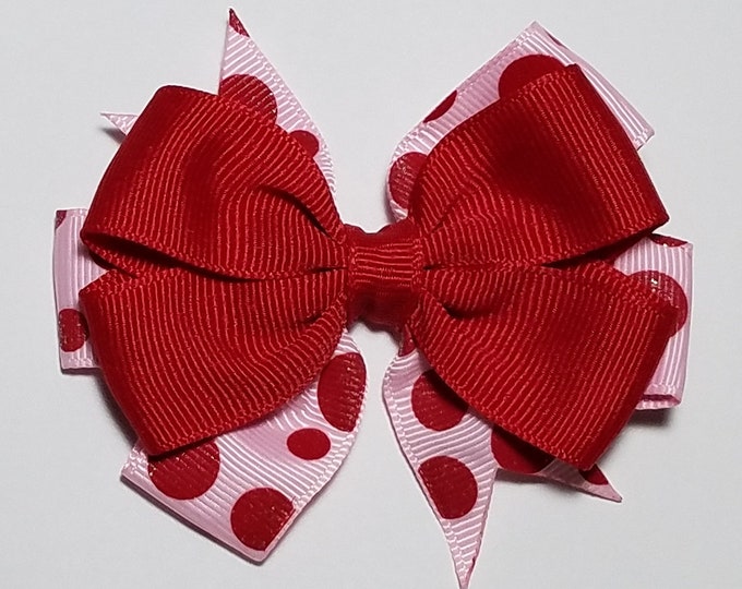 3.5" Red Pink Glitter Polka Dot Hair Bow