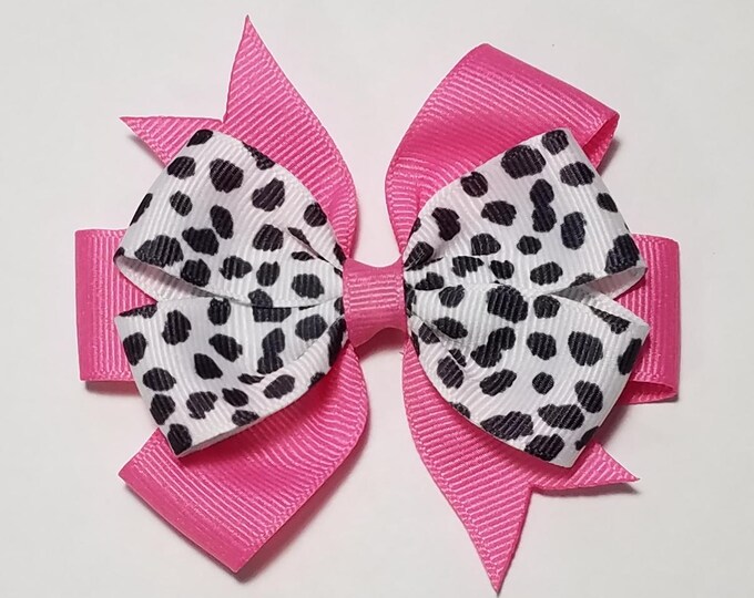 3.5" Dalmatian Puppy Spots Hair Bow *You Choose Solid Bow Color*