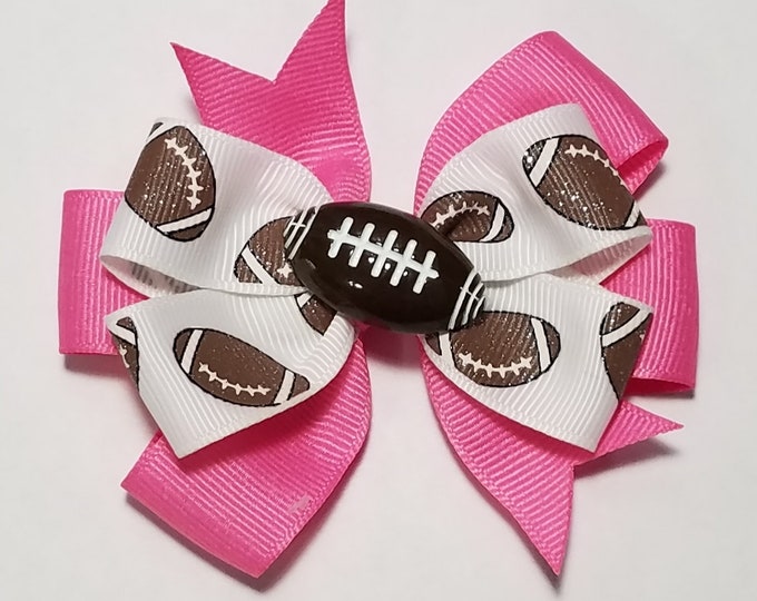 3.5" Football Glitter Hair Bow *You Choose Solid Bow Color*