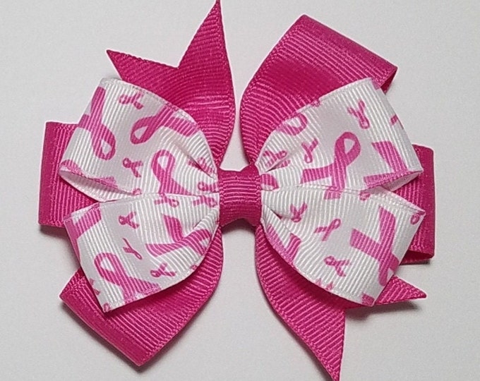3.5" Pink Breast Cancer Awareness Ribbon Hair Bow *You Choose Solid Bow Color*