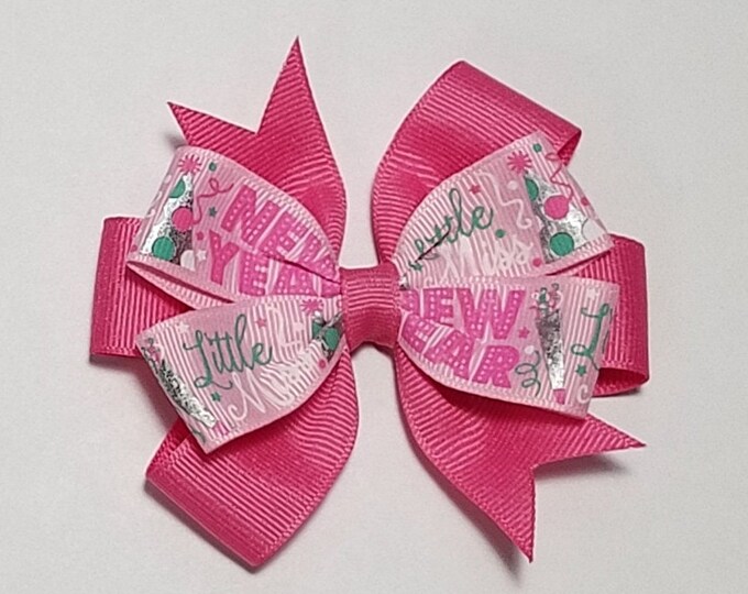 3.5" New Year's Hair Bow *You Choose Solid Bow Color*