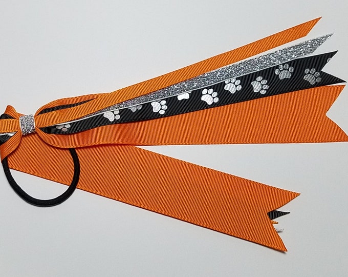Paw Print Ponytail Streamer *You Choose Solid Ribbon Color- Glitter Color & Length*