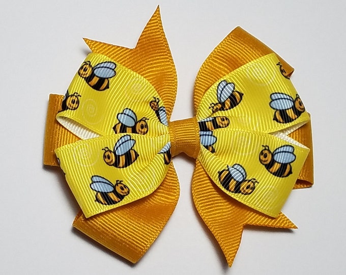 3.5" Bee Hair Bow *You Choose Solid Bow Color*