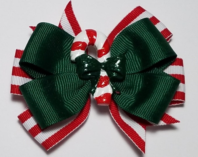 3.5" Candy Cane Stripe Hair Bow *You Choose Solid Bow Color*