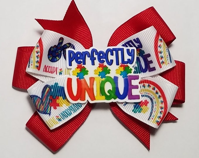 3.5" Autism Awareness Hair Bow *You Choose Solid Bow Color*