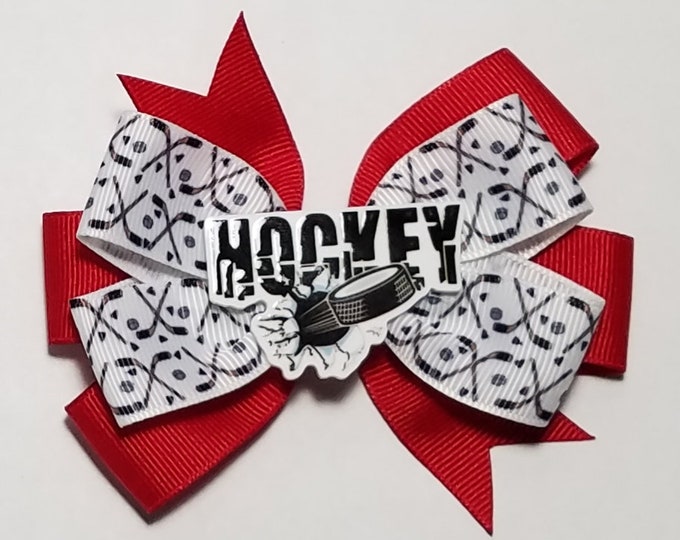 3.5" Hockey Hair Bow *You Choose Solid Bow Color*