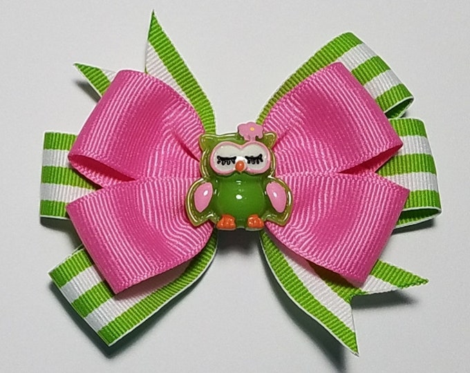 3.5" Owl Hair Bow *You Choose Solid Bow Color*
