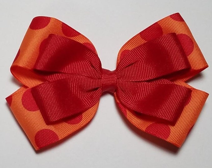 5" Red Coral Polka Dot Hair Bow *CLEARANCE*