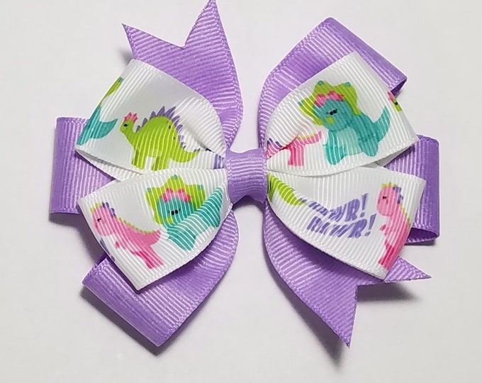 3.5" Dinosaur Hair Bow *You Choose Solid Bow Color*