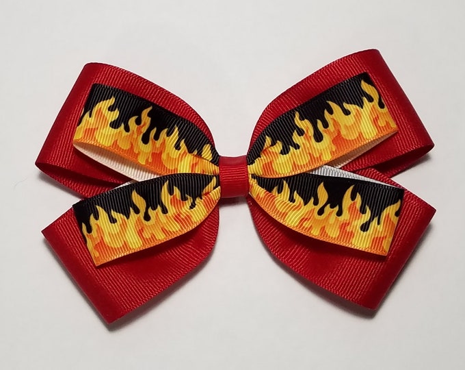 5" Fire Flames Hair Bow *You Choose Solid Bow Color*