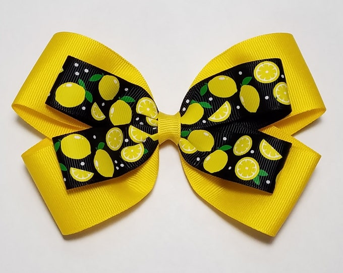 5" Lemon Print Hair Bow *You Choose Solid Bow Color*