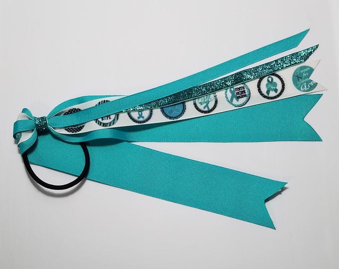 Ovarian Cancer Teal Awareness Ribbon Ponytail Streamer