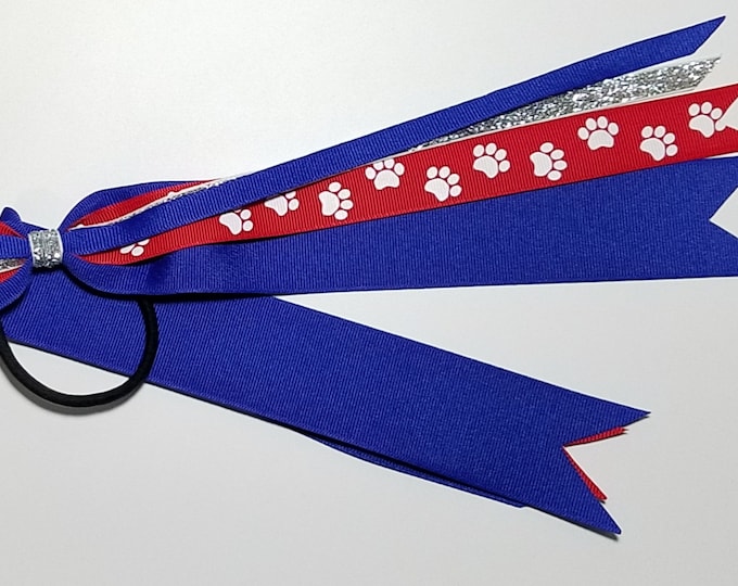 Red Paw Print Ponytail Streamer *You Choose Solid Ribbon Color- Glitter Color & Length*