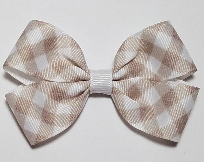 3" Oatmeal Gingham Hair Bow