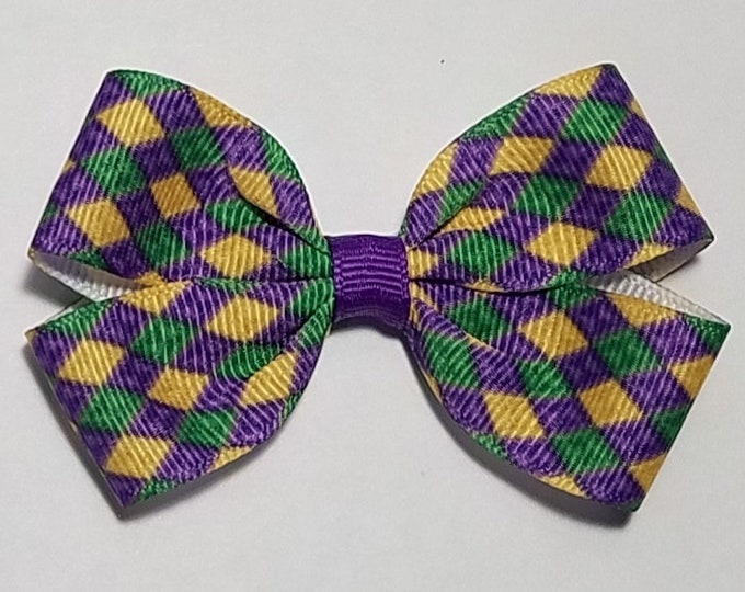 3" Mardi Gras Diamond Hair Bow