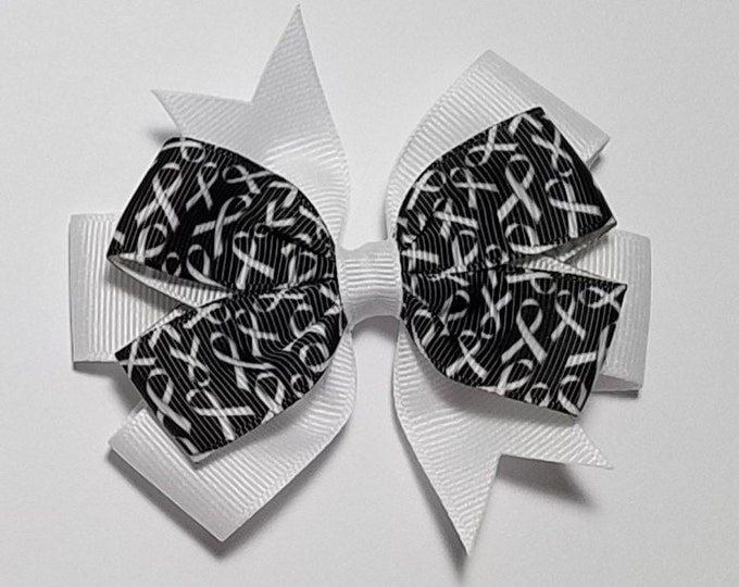 3.5" White Awareness Ribbon Hair Bow *You Choose Solid Bow Color*