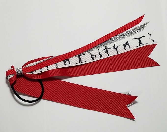Gymnastics Ponytail Streamer *You Choose Solid Ribbon Color- Glitter Color & Length*