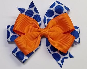 Lazo para el cabello de 3.5" de color naranja y azul marino con lunares *Puedes elegir el color del lazo liso*