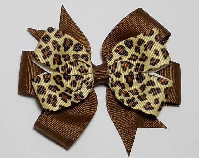 3.5" Leopard Hair Bow *You Choose Solid Bow Color*