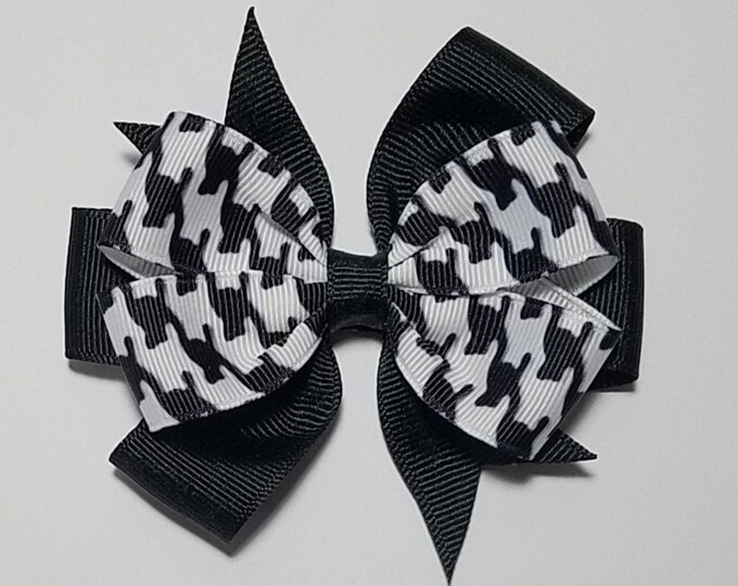 3.5" Houndstooth Hair Bow *You Choose Solid Bow Color*