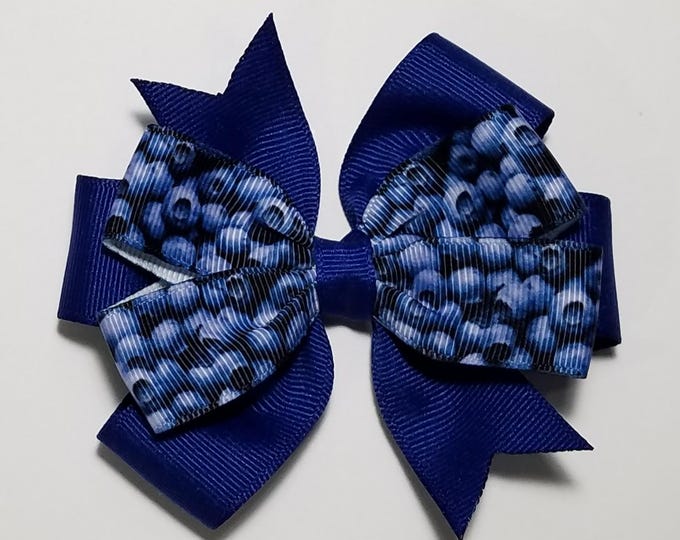 3.5" Blueberry Hair Bow *You Choose Solid Bow Color*