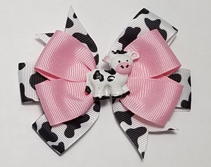 3.5" Cow Print Hair Bow *You Choose Solid Bow Color*