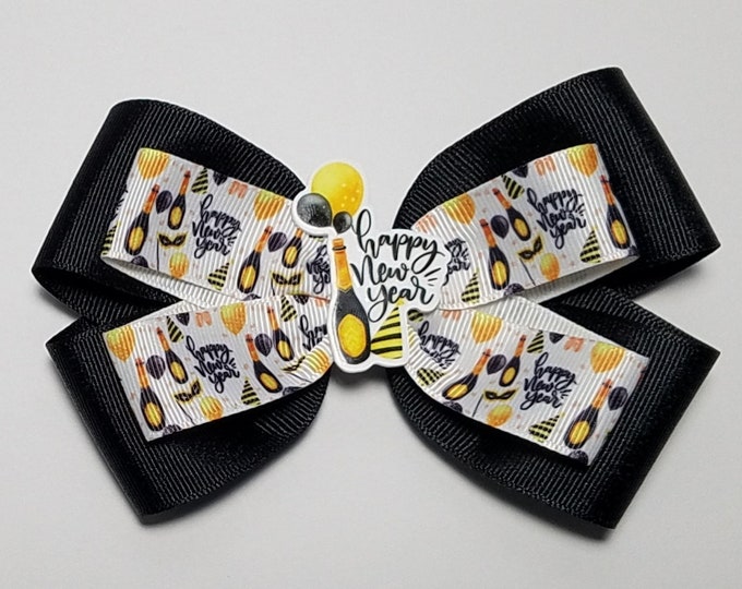 5" Happy New Year Hair Bow *You Choose Solid Bow Color*