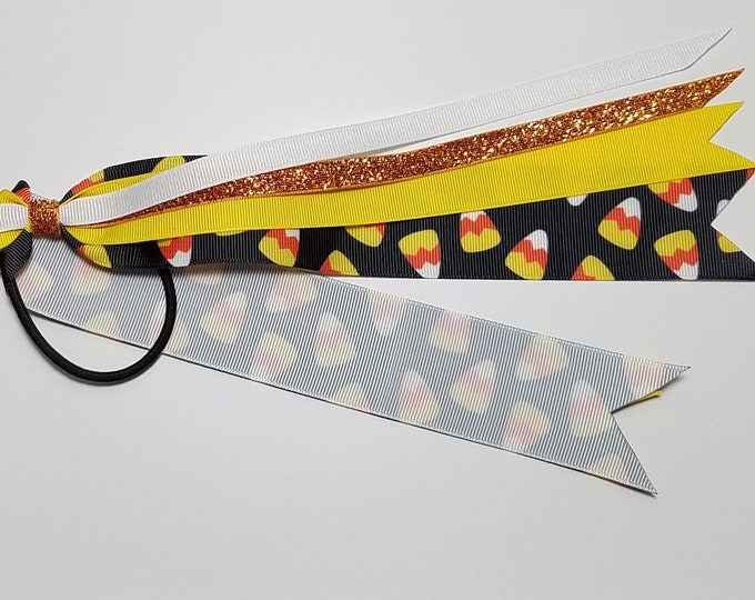 Candy Corn Glitter Ponytail Streamer