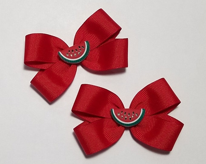 3" Watermelon Pigtail Hair Bow Set *You Choose Solid Bow Color*