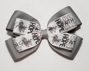 5" Brain Tumor Awareness Ribbon Hair Bow *You Choose Solid Bow Color*