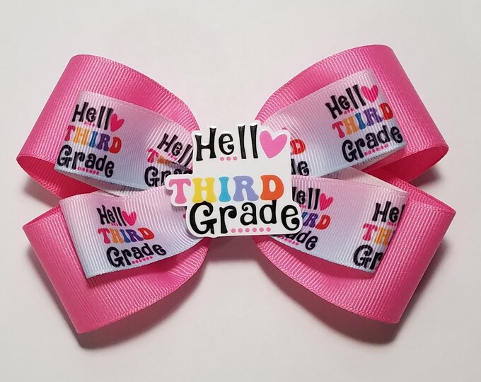 5" 3rd Grade Hair Bow *You Choose Solid Bow Color*