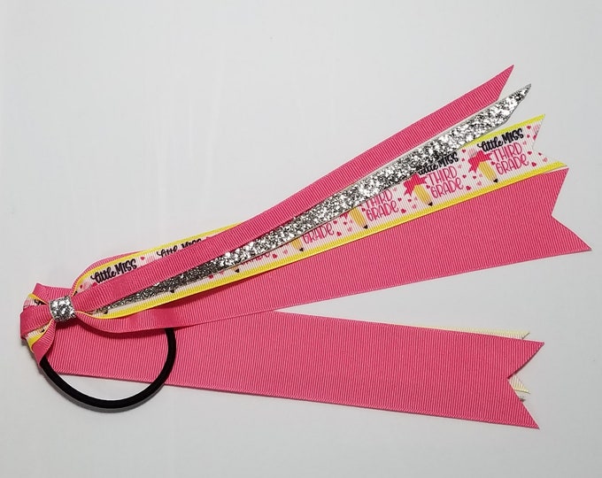 3rd Grade Ponytail Streamer *You Choose Solid Ribbon Color- Glitter Color & Length*