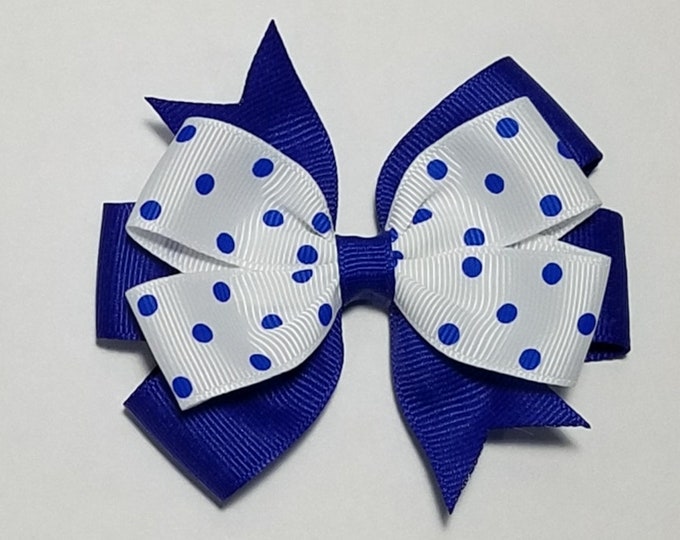 3.5" Royal Blue Polka Dot Hair Bow *You Choose Solid Bow Color*