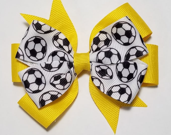 3.5" Soccer Hair Bow *You Choose Solid Bow Color*