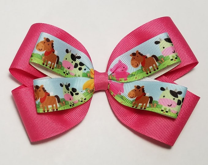 5" Farm Animals Hair Bow *You Choose Solid Bow Color*