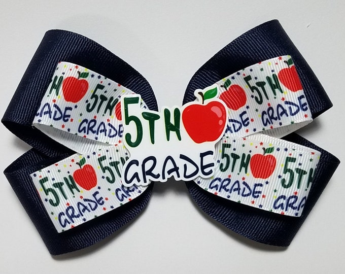 5" 5th Grade Hair Bow *You Choose Solid Bow Color*