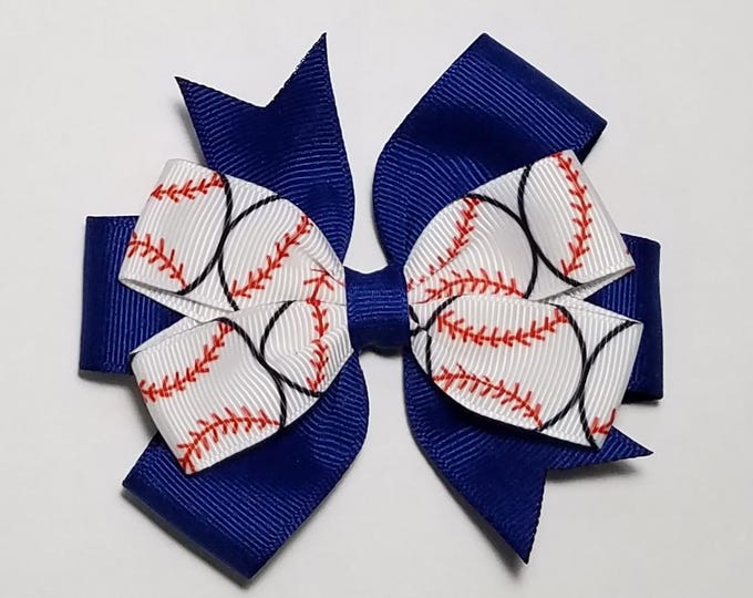 3.5" Baseball Hair Bow *You Choose Solid Bow Color*