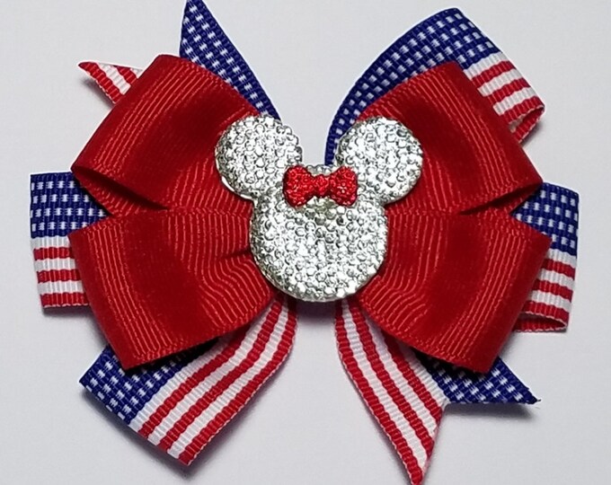 3.5" American Flag Hair Bow *You Choose Solid Bow Color*