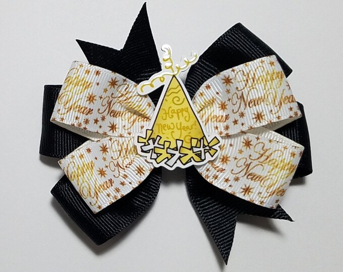 3.5" Happy New Year Hair Bow *You Choose Solid Bow Color*