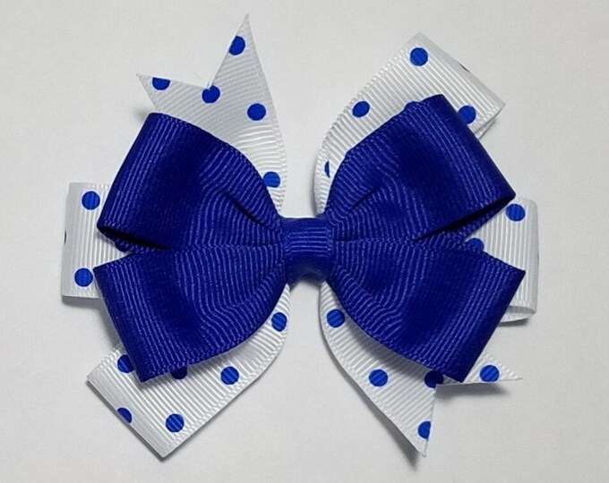 3.5" Royal Blue Polka Dot Hair Bow *You Choose Solid Bow Color*