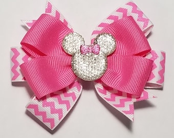 3.5" Hot Pink Glitter Hair Bow *You Choose Solid Bow Color*
