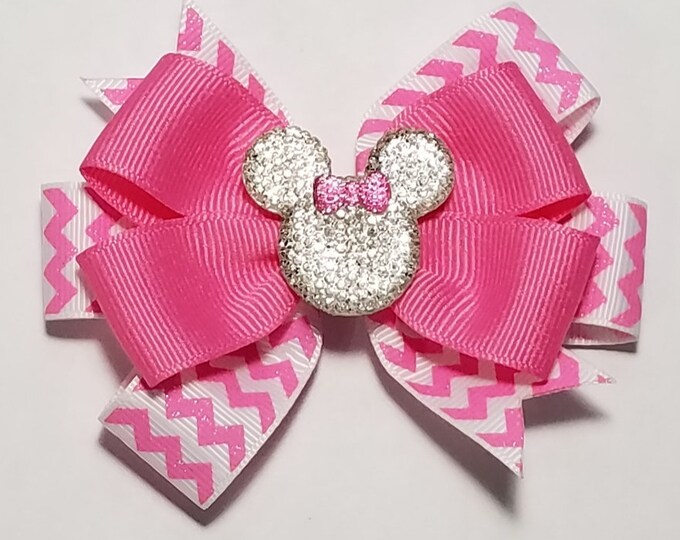 3.5" Hot Pink Glitter Hair Bow *You Choose Solid Bow Color*