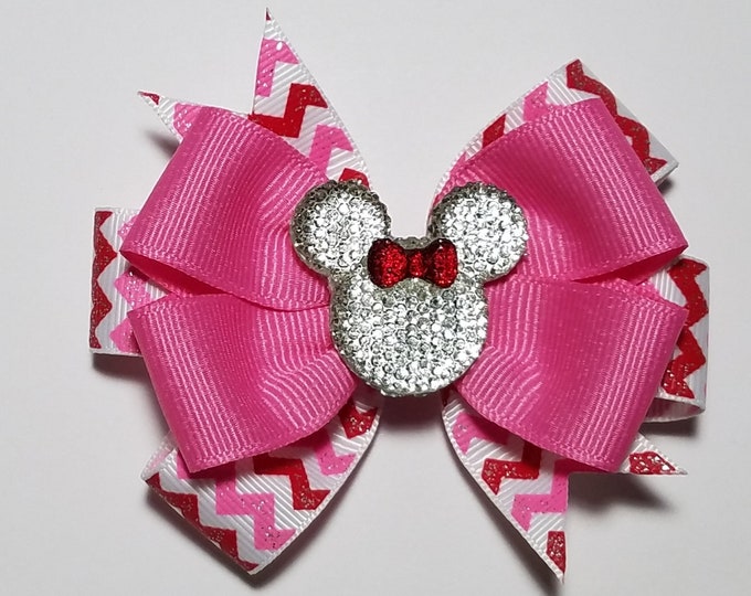 3.5" Pink Glitter Chevron Hair Bow *You Choose Solid Bow Color*