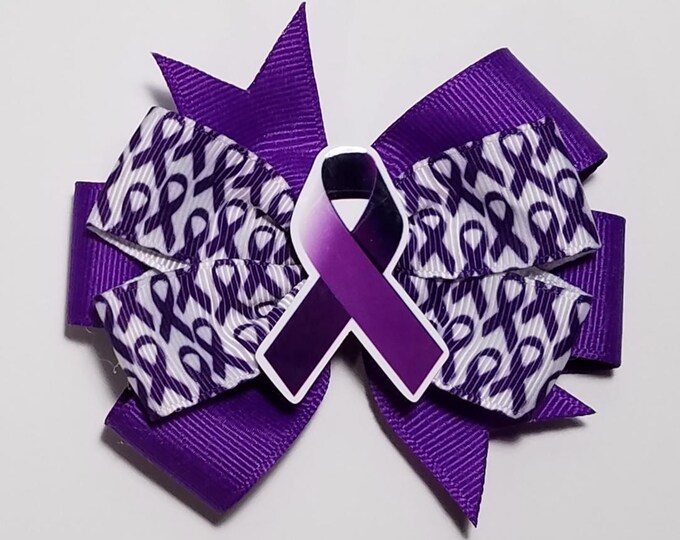 3.5" Purple Awareness Ribbon Hair Bow