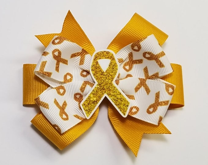 3.5" Gold Awareness Ribbon Hair Bow *You Choose Solid Bow Color*