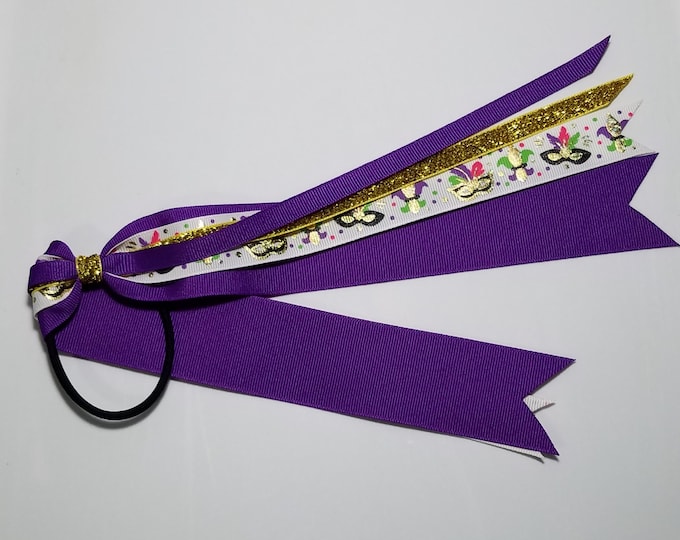 Mardi Gras Ponytail Streamer *You Choose Solid Ribbon Color- Glitter Ribbon Color & Length*