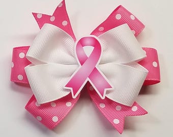 Lazo para el cabello rosa de 8,9 cm (3,5 pulgadas) con diseño de cinta de concientización sobre el cáncer de mama *Puedes elegir el color del lazo*