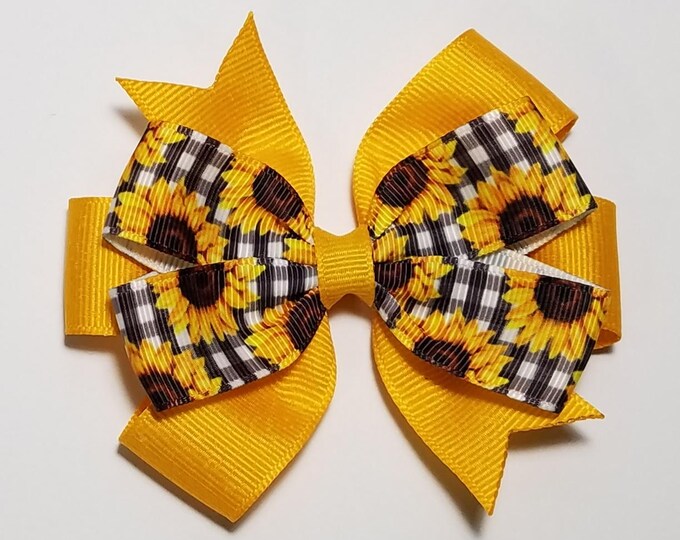 3.5" Sunflower Hair Bow *You Choose Solid Bow Color*